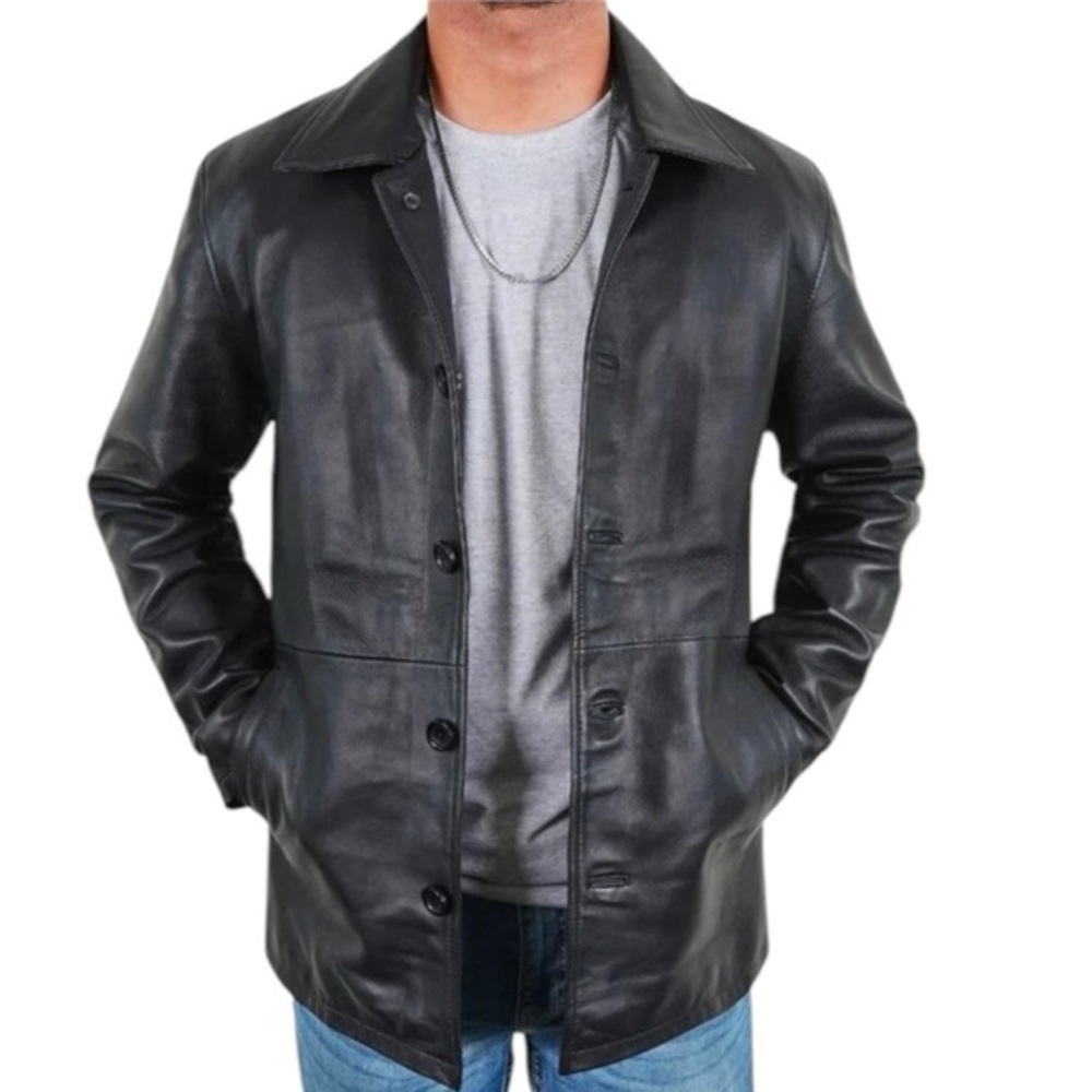 M. Julian Wilsons Leather Black Leather Jacket Large Thinsulate Lined Buttons